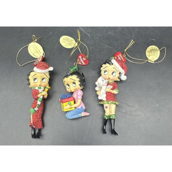 The Danbury Mint Betty Boop Glitter Christmas Ornament Set Of 3 NEW - Picture 1 of 11